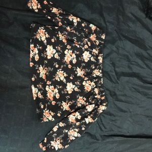 Black, floral off the shoulder crop top